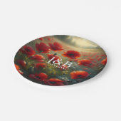赤いポピーの花のウェディングパーソナライズ ペーパープレート (アングル)