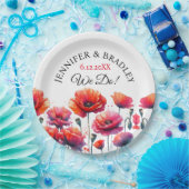 赤いポピーの花のウェディング ペーパープレート (パーティー)