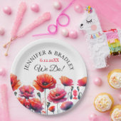 赤いポピーの花のウェディング ペーパープレート (パーティー)