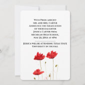 赤いポピーの花のシンプルな卒業おめでとうカード 招待状 (裏面)