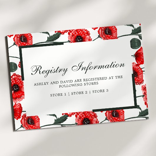 赤いポピーの花のフローラ結婚のレジストリカード エンクロージャーカード