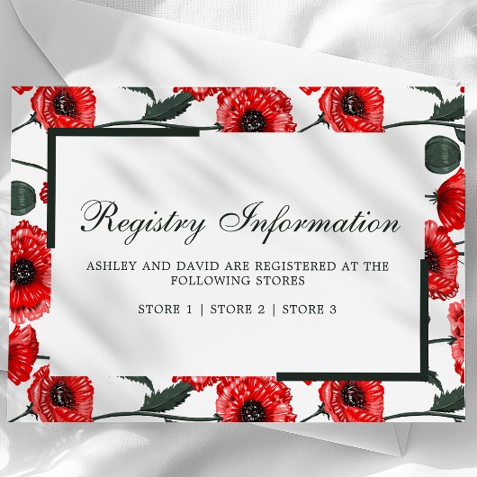赤いポピーの花のフローラ結婚のレジストリカード エンクロージャーカード