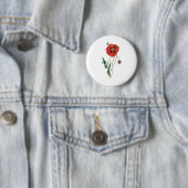 赤いポピーの花のヴィンテージスケッチ 缶バッジ (インサイチュ)