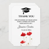 赤いポピーの花の卒業お礼カード 招待状 (正面/裏面)