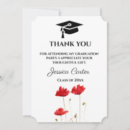 赤いポピーの花の卒業お礼カード 招待状