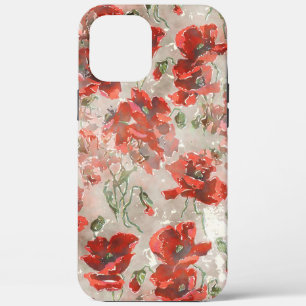 赤いポピーの花の植物学的なパターン iPhone 12 PRO MAX ケース