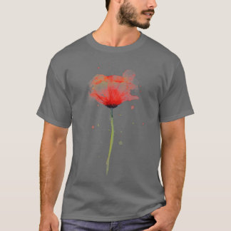 赤いポピーの花の水の色の抽象芸術絵画の芸術 Tシャツ
