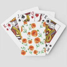 赤いポピーの花の水色のクラシックトランプ