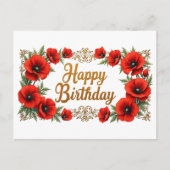 赤いポピーの花の誕生日おめでとう ポストカード (正面)