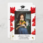 赤いポピーの花をあしらった卒業発表カード（ルースト・スタイル） 招待状 (正面/裏面)