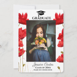 赤いポピーの花をあしらった卒業発表カード（ルースト・スタイル） 招待状