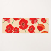 赤いポピーの花をベージュバックグラウンドイラストレーション ヨガマット (正面(横))