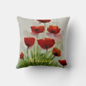 赤いポピーの花ウォーターカラーミニマモダンリスト クッション (裏面)