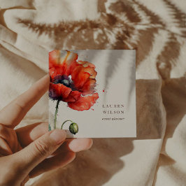 赤いポピーの花エレガント名刺 スクエア名刺