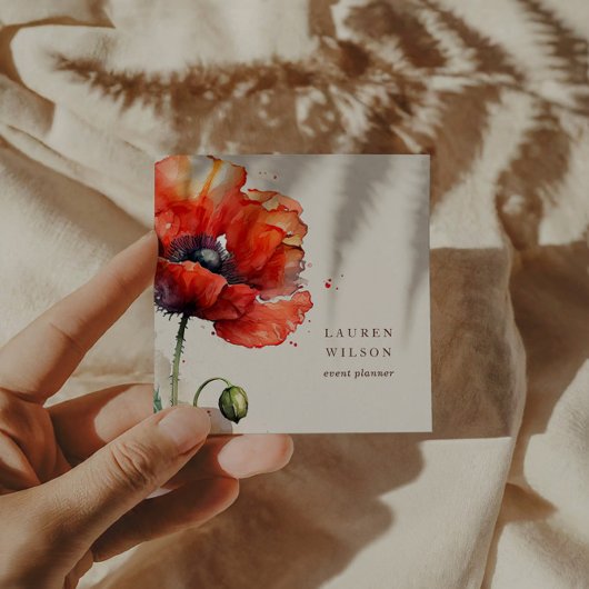 赤いポピーの花エレガント名刺 スクエア名刺