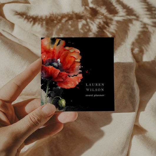 赤いポピーの花エレガント名刺 スクエア名刺