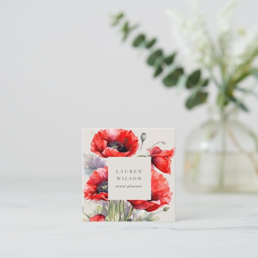 赤いポピーの花エレガント名刺 スクエア名刺 (スタンド正面)