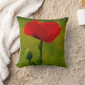 赤いポピーの花カラフルフローラ抽象芸術緑 クッション (ブランケット)