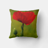 赤いポピーの花カラフルフローラ抽象芸術緑 クッション (裏面)