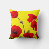 赤いポピーの花カラフルフローラ抽象芸術黄 クッション (裏面)