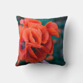 赤いポピーの花カラフルフローラ抽象芸術黒 クッション (裏面)