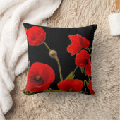 赤いポピーの花カラフルフローラ抽象芸術黒 クッション (ブランケット)