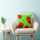 赤いポピーの花カラフル明るいネオングリーンフローラ クッション (椅子)