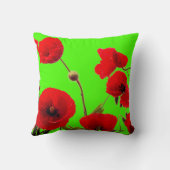 赤いポピーの花カラフル明るいネオングリーンフローラ クッション (裏面)