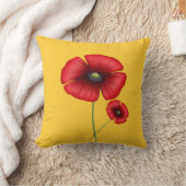 赤いポピーの花ゴールデンイエロー装飾用クッション クッション (ブランケット)