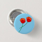 赤いポピーの花ハートスカイブルー 缶バッジ (正面&裏面)