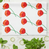 赤いポピーの花ハート白 キッチンタオル (折り畳み)