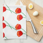 赤いポピーの花ハート白 キッチンタオル (四つ折り)