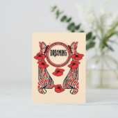 赤いポピーの花バタフライ抽象芸術夢 ポストカード (スタンド正面)