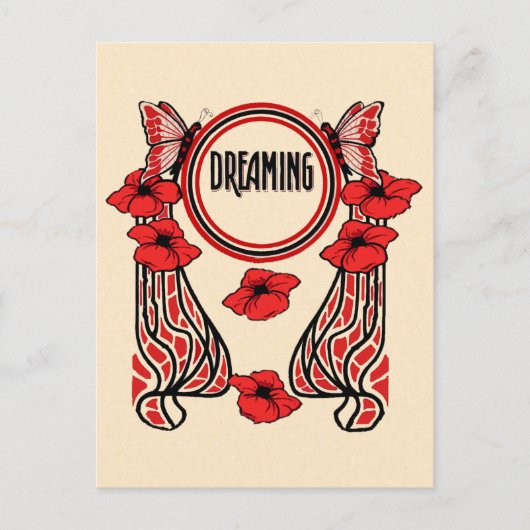 赤いポピーの花バタフライ抽象芸術夢 ポストカード (正面)