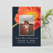 赤いポピーの花フォトフレームモダン卒業 案内状 (スタンド正面)