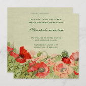 赤いポピーの花フローラ牧草地ベビーシャワー 招待状 (正面/裏面)