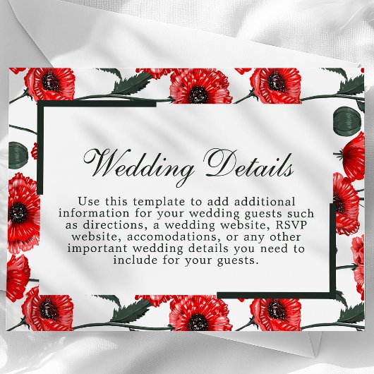 赤いポピーの花フローラ結婚詳細カード エンクロージャーカード