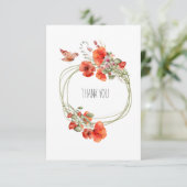 赤いポピーの花リース水彩画 サンキューカード (スタンド正面)