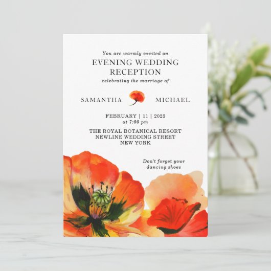 赤いポピーの花夕べ結婚披露宴 招待状 (スタンド正面)