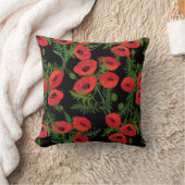 赤いポピーの花柄 クッション (ブランケット)