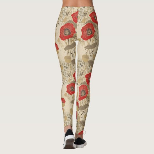 赤いポピーの花柄 レギンス (裏面)