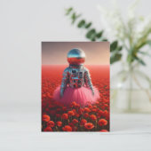 赤いポピーの花畑にいるディスコ宇宙飛行士 ポストカード (スタンド正面)