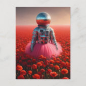 赤いポピーの花畑にいるディスコ宇宙飛行士 ポストカード (正面)