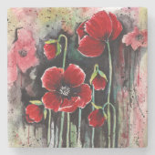 赤いポピーの花（水色） ストーンコースター (正面)