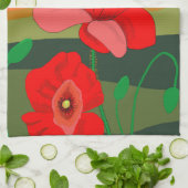 赤いポピーの草地（日の入り） キッチンタオル (折り畳み)