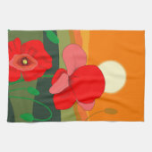 赤いポピーの草地（日の入り） キッチンタオル (横)