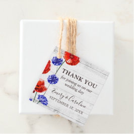 赤いポピーの青いコーナ素朴フラワー結婚の感謝 フェイバータグ