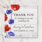 赤いポピーの青いコーナ素朴フラワー結婚の感謝 フェイバータグ (正面)