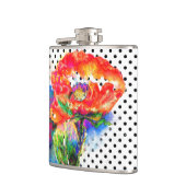 赤いポピーの黒と白の水玉模様 フラスク (左)