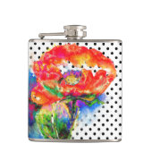 赤いポピーの黒と白の水玉模様 フラスク (正面)